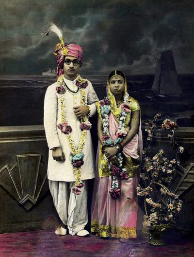 Wedding portrait of an Indian couple